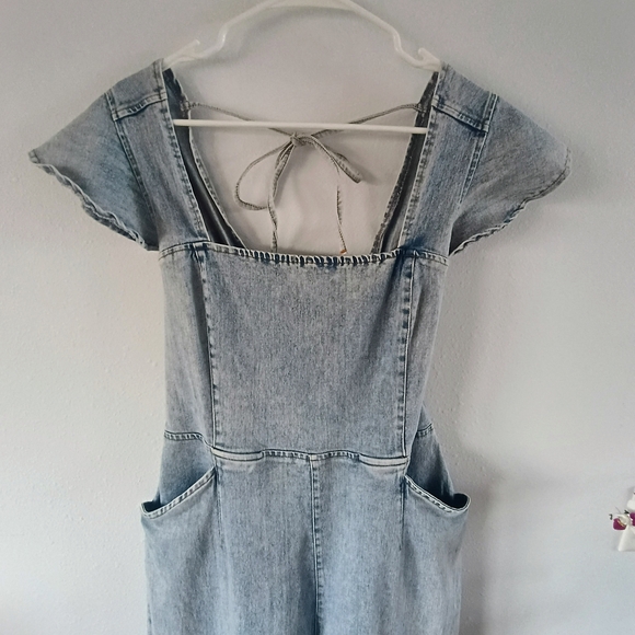 Jade By Jane Denim Jumpsuit XL Wide Leg Open Back Boho Cottagecore - Picture 2 of 13